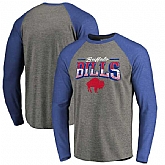 Buffalo Bills NFL Pro Line by Fanatics Branded Throwback Collection Season Ticket Long Sleeve Tri-Blend Raglan T-Shirt - Heathered Gray Royal,baseball caps,new era cap wholesale,wholesale hats