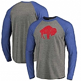 Buffalo Bills NFL Pro Line by Fanatics Branded Throwback Logo Big & Tall Long Sleeve Tri-Blend Raglan T-Shirt - Gray Royal,baseball caps,new era cap wholesale,wholesale hats