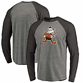 Cleveland Browns NFL Pro Line by Fanatics Branded Throwback Logo Big & Tall Long Sleeve Tri-Blend Raglan T-Shirt - Gray Black,baseball caps,new era cap wholesale,wholesale hats