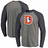 Denver Broncos NFL Pro Line by Fanatics Branded Throwback Logo Big & Tall Long Sleeve Tri-Blend Raglan T-Shirt - Gray Navy,baseball caps,new era cap wholesale,wholesale hats