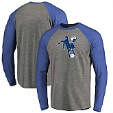 Indianapolis Colts NFL Pro Line by Fanatics Branded Throwback Logo Big & Tall Long Sleeve Tri-Blend Raglan T-Shirt - Gray Royal,baseball caps,new era cap wholesale,wholesale hats