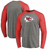 Kansas City Chiefs NFL Pro Line by Fanatics Branded Throwback Logo Big & Tall Long Sleeve Tri-Blend Raglan T-Shirt - Gray Red,baseball caps,new era cap wholesale,wholesale hats