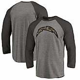 Los Angeles Chargers NFL Pro Line by Fanatics Branded Black Gray Tri Blend 34 Sleeve T-Shirt,baseball caps,new era cap wholesale,wholesale hats