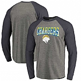 Los Angeles Chargers NFL Pro Line by Fanatics Branded Throwback Collection Season Ticket Long Sleeve Tri-Blend Raglan T-Shirt - Heathered Gray Navy,baseball caps,new era cap wholesale,wholesale hats