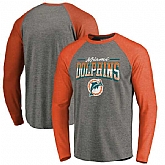 Miami Dolphins NFL Pro Line by Fanatics Branded Throwback Collection Season Ticket II Long Sleeve Tri-Blend Raglan T-Shirt - Heather Gray Orange,baseball caps,new era cap wholesale,wholesale hats