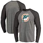 Miami Dolphins NFL Pro Line by Fanatics Branded Throwback Logo Big & Tall Long Sleeve Tri-Blend Raglan T-Shirt - Gray Black,baseball caps,new era cap wholesale,wholesale hats