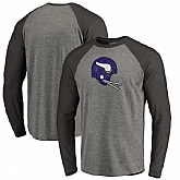 Minnesota Vikings NFL Pro Line by Fanatics Branded Throwback Logo Big & Tall Long Sleeve Tri-Blend Raglan T-Shirt - Gray Black,baseball caps,new era cap wholesale,wholesale hats