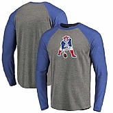 New England Patriots NFL Pro Line by Fanatics Branded Throwback Logo Big & Tall Long Sleeve Tri-Blend Raglan T-Shirt - Gray Royal,baseball caps,new era cap wholesale,wholesale hats