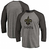 New Orleans Saints NFL Pro Line by Fanatics Branded Black Gray Tri Blend 34 Sleeve T-Shirt,baseball caps,new era cap wholesale,wholesale hats