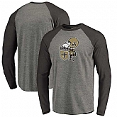New Orleans Saints NFL Pro Line by Fanatics Branded Throwback Logo Big & Tall Long Sleeve Tri-Blend Raglan T-Shirt - Gray Black,baseball caps,new era cap wholesale,wholesale hats