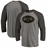 New York Jets NFL Pro Line by Fanatics Branded Black Gray Tri Blend 34 Sleeve T-Shirt,baseball caps,new era cap wholesale,wholesale hats