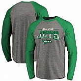 New York Jets NFL Pro Line by Fanatics Branded Throwback Collection Season Ticket Long Sleeve Tri-Blend Raglan T-Shirt - Heathered Gray Green,baseball caps,new era cap wholesale,wholesale hats