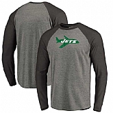 New York Jets NFL Pro Line by Fanatics Branded Throwback Logo Big & Tall Long Sleeve Tri-Blend Raglan T-Shirt - Gray Black,baseball caps,new era cap wholesale,wholesale hats