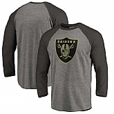 Oakland Raiders NFL Pro Line by Fanatics Branded Black Gray Tri Blend 34 Sleeve T Shirt,baseball caps,new era cap wholesale,wholesale hats