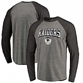 Oakland Raiders NFL Pro Line by Fanatics Branded Throwback Collection Season Ticket Long Sleeve Tri-Blend Raglan T-Shirt - Heathered Gray Black,baseball caps,new era cap wholesale,wholesale hats
