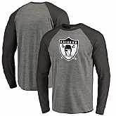 Oakland Raiders NFL Pro Line by Fanatics Branded Throwback Logo Big & Tall Long Sleeve Tri-Blend Raglan T-Shirt - Gray Black,baseball caps,new era cap wholesale,wholesale hats