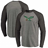 Philadelphia Eagles NFL Pro Line by Fanatics Branded Throwback Logo Big & Tall Long Sleeve Tri-Blend Raglan T-Shirt - Gray Black,baseball caps,new era cap wholesale,wholesale hats