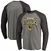 Pittsburgh Steelers NFL Pro Line by Fanatics Branded Throwback Collection Season Ticket II Long Sleeve Tri-Blend Raglan T-Shirt - Heather Gray Black,baseball caps,new era cap wholesale,wholesale hats