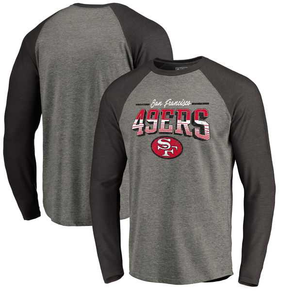 San Francisco 49ers NFL Pro Line by Fanatics Branded Throwback Collection Season Ticket Long Sleeve Tri-Blend Raglan T-Shirt - Heathered Gray Black