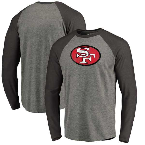 San Francisco 49ers NFL Pro Line by Fanatics Branded Throwback Logo Big & Tall Long Sleeve Tri-Blend Raglan T-Shirt - Gray Black