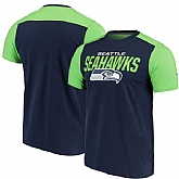 Seattle Seahawks NFL Pro Line by Fanatics Branded Iconic Color Blocked T-Shirt College Navy Neon Green,baseball caps,new era cap wholesale,wholesale hats