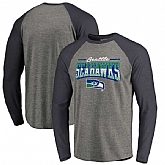 Seattle Seahawks NFL Pro Line by Fanatics Branded Throwback Collection Season Ticket Long Sleeve Tri-Blend Raglan T-Shirt - Heathered Gray College Navy,baseball caps,new era cap wholesale,wholesale hats