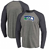 Seattle Seahawks NFL Pro Line by Fanatics Branded Throwback Logo Big & Tall Long Sleeve Tri-Blend Raglan T-Shirt - Gray College Navy,baseball caps,new era cap wholesale,wholesale hats