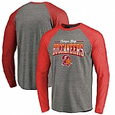 Tampa Bay Buccaneers NFL Pro Line by Fanatics Branded Throwback Collection Season Ticket II Long Sleeve Tri-Blend Raglan T-Shirt - Heather Gray Red,baseball caps,new era cap wholesale,wholesale hats