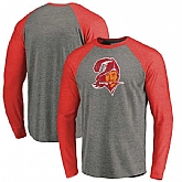 Tampa Bay Buccaneers NFL Pro Line by Fanatics Branded Throwback Logo Big & Tall Long Sleeve Tri-Blend Raglan T-Shirt - Gray Red,baseball caps,new era cap wholesale,wholesale hats