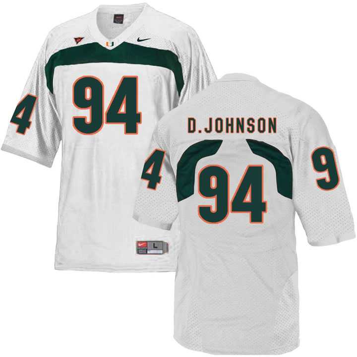 Miami Hurricanes 94 Dwayne Johnson White College Football Jersey DingZhi
