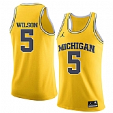 University of Michigan 5 D.J. Wilson Yellow College Basketball Jersey Dzhi,baseball caps,new era cap wholesale,wholesale hats