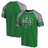 Baltimore Orioles Fanatics Branded 2018 St. Patrick's Day Emerald Isle Refresh Raglan 2 Stripe Tri Blend T-Shirt Kelly Green
