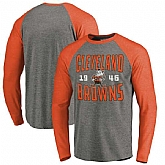 Cleveland Browns NFL Pro Line by Fanatics Branded Timeless Collection Antique Stack Long Sleeve Tri-Blend Raglan T-Shirt Ash,baseball caps,new era cap wholesale,wholesale hats