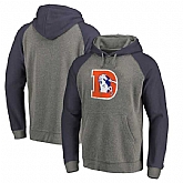 Denver Broncos NFL Pro Line by Fanatics Branded Gray Navy Throwback Logo Tri-Blend Raglan Pullover Hoodie 90Hou,baseball caps,new era cap wholesale,wholesale hats