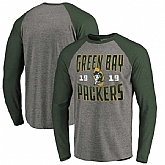 Green Bay Packers NFL Pro Line by Fanatics Branded Timeless Collection Antique Stack Long Sleeve Tri-Blend Raglan T-Shirt Ash,baseball caps,new era cap wholesale,wholesale hats