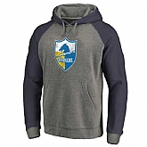 Los Angeles Chargers NFL Pro Line by Fanatics Branded Gray Navy Throwback Logo Tri-Blend Raglan Pullover Hoodie 90Hou,baseball caps,new era cap wholesale,wholesale hats