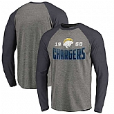 Los Angeles Chargers NFL Pro Line by Fanatics Branded Timeless Collection Antique Stack Long Sleeve Tri-Blend Raglan T-Shirt Ash,baseball caps,new era cap wholesale,wholesale hats
