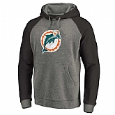 Miami Dolphins NFL Pro Line by Fanatics Branded Gray Black Throwback Logo Big & Tall Tri-Blend Raglan Pullover Hoodie 90Hou,baseball caps,new era cap wholesale,wholesale hats