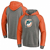 Miami Dolphins NFL Pro Line by Fanatics Branded Gray Orange Throwback Logo Tri-Blend Raglan Pullover Hoodie 90Hou,baseball caps,new era cap wholesale,wholesale hats