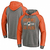 Miami Dolphins NFL Pro Line by Fanatics Branded Timeless Collection Antique Stack Tri-Blend Raglan Pullover Hoodie Ash,baseball caps,new era cap wholesale,wholesale hats