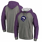 Minnesota Vikings NFL Pro Line by Fanatics Branded Throwback Logo Tri-Blend Raglan Pullover Hoodie Gray Purple,baseball caps,new era cap wholesale,wholesale hats