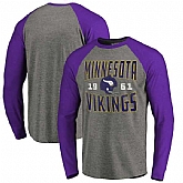Minnesota Vikings NFL Pro Line by Fanatics Branded Timeless Collection Antique Stack Long Sleeve Tri-Blend Raglan T-Shirt Ash,baseball caps,new era cap wholesale,wholesale hats