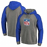 NFL Shield NFL Pro Line by Fanatics Branded Heather Gray Royal Throwback Logo Tri-Blend Raglan Pullover Hoodie 90Hou,baseball caps,new era cap wholesale,wholesale hats