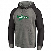 New York Jets NFL Pro Line by Fanatics Branded Gray  Black Throwback Logo Tri-Blend Raglan Pullover Hoodie 90Hou,baseball caps,new era cap wholesale,wholesale hats