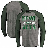 New York Jets NFL Pro Line by Fanatics Branded Timeless Collection Antique Stack Long Sleeve Tri-Blend Raglan T-Shirt Ash,baseball caps,new era cap wholesale,wholesale hats