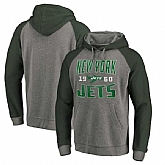 New York Jets NFL Pro Line by Fanatics Branded Timeless Collection Antique Stack Tri-Blend Raglan Pullover Hoodie Ash,baseball caps,new era cap wholesale,wholesale hats