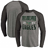 Philadelphia Eagles NFL Pro Line by Fanatics Branded Timeless Collection Antique Stack Long Sleeve Tri-Blend Raglan T-Shirt Ash,baseball caps,new era cap wholesale,wholesale hats