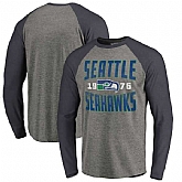 Seattle Seahawks NFL Pro Line by Fanatics Branded Timeless Collection Antique Stack Long Sleeve Tri-Blend Raglan T-Shirt Ash,baseball caps,new era cap wholesale,wholesale hats