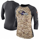 Women Baltimore Ravens Nike Camo Charcoal Salute to Service Legend Three-Quarter Raglan Sleeve T-Shirt 90Hou,baseball caps,new era cap wholesale,wholesale hats