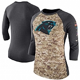 Women Carolina Panthers Nike Camo Charcoal Salute to Service Legend Three-Quarter Raglan Sleeve T-Shirt 90Hou,baseball caps,new era cap wholesale,wholesale hats